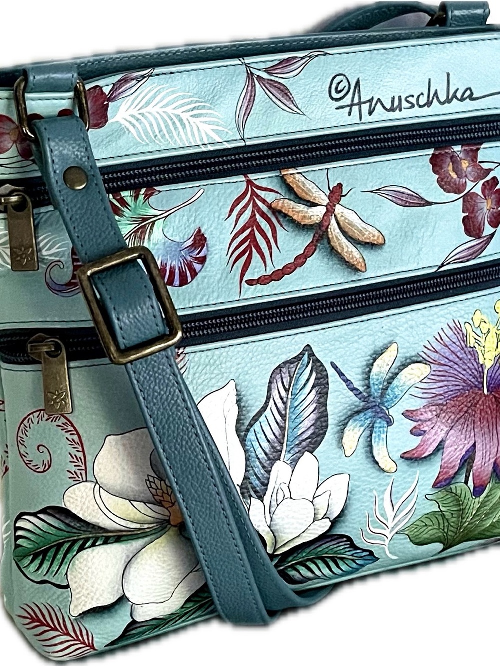 Anuschka Jardin Bleu Front Zip Organizer Crossbody